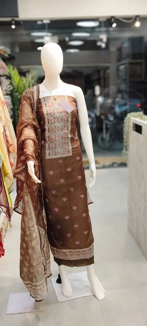Maheshwari Dabu Print Kantha Embroidery Dress Material Reyshaa