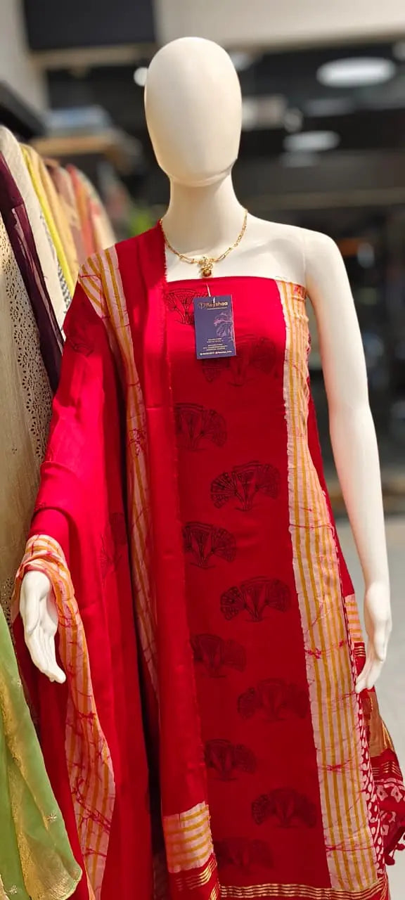Gajji Silk Lagdi Border Batik Print Dress Material Reyshaa
