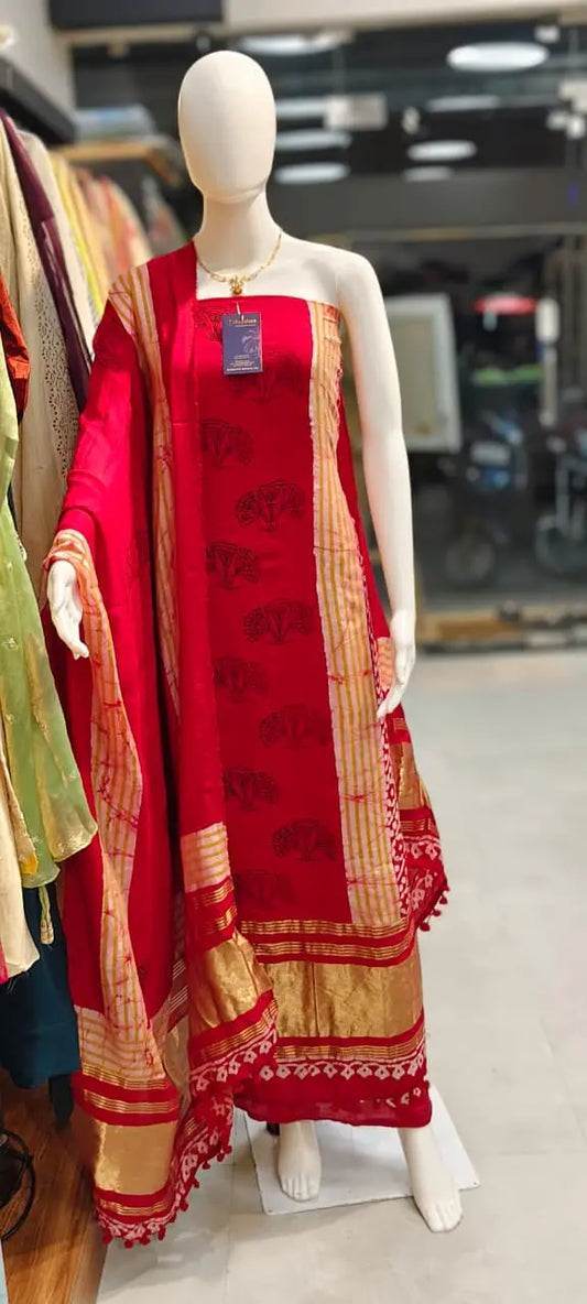 Gajji Silk Lagdi Border Batik Print Dress Material Reyshaa