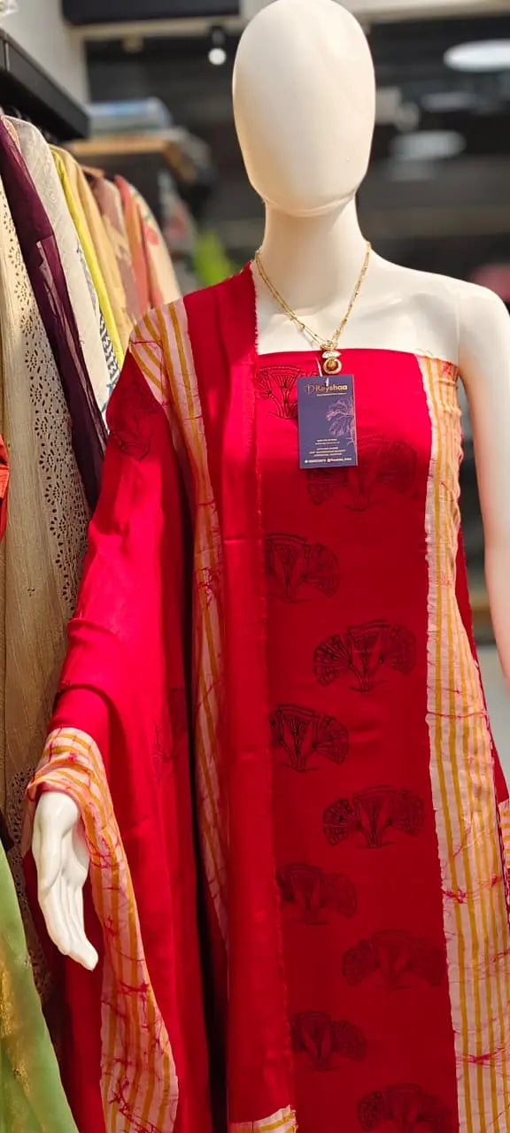 Gajji Silk Lagdi Border Batik Print Dress Material Reyshaa