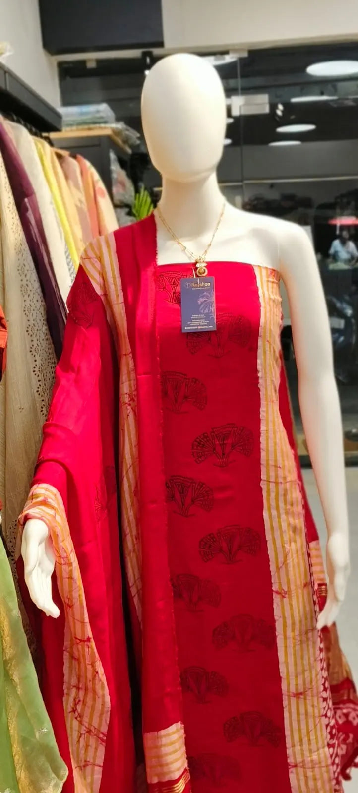 Gajji Silk Lagdi Border Batik Print Dress Material Reyshaa