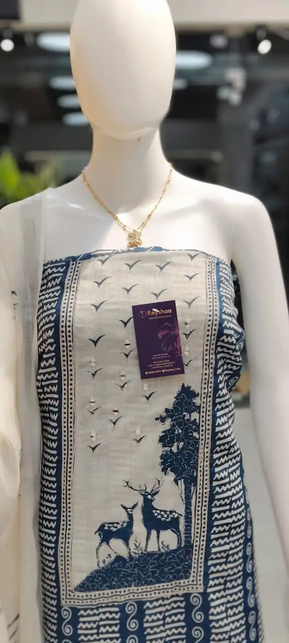 Linen cotton indigo dress material Reyshaa