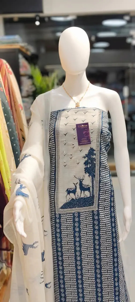 Linen cotton indigo dress material Reyshaa