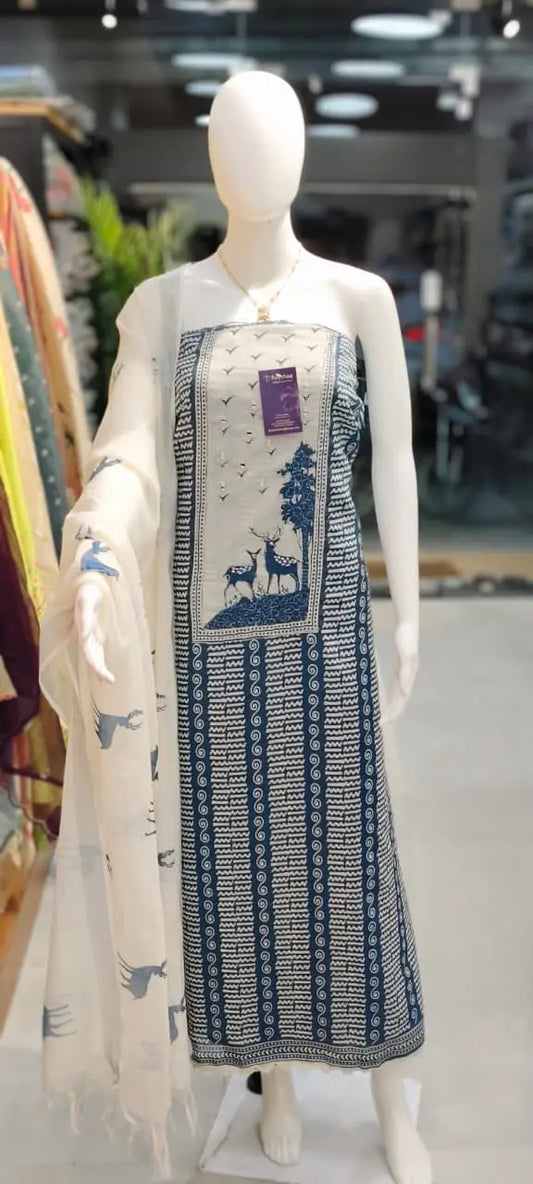 Linen cotton indigo dress material Reyshaa