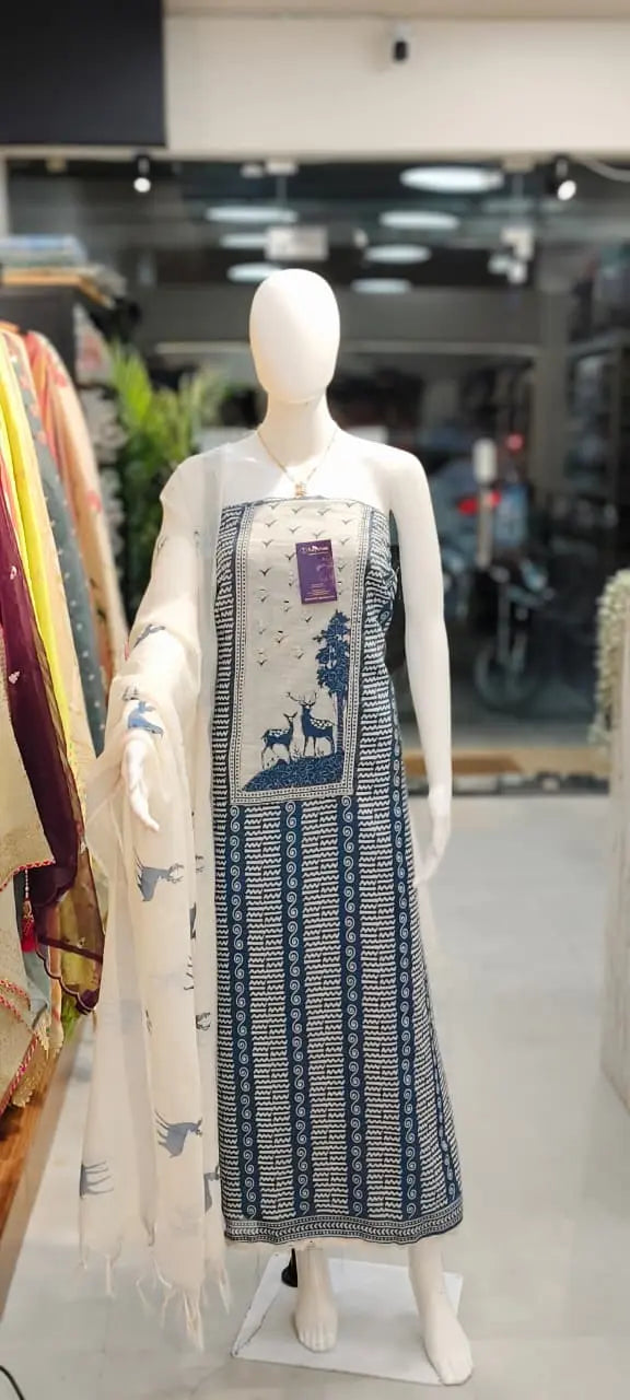 Linen cotton indigo dress material Reyshaa