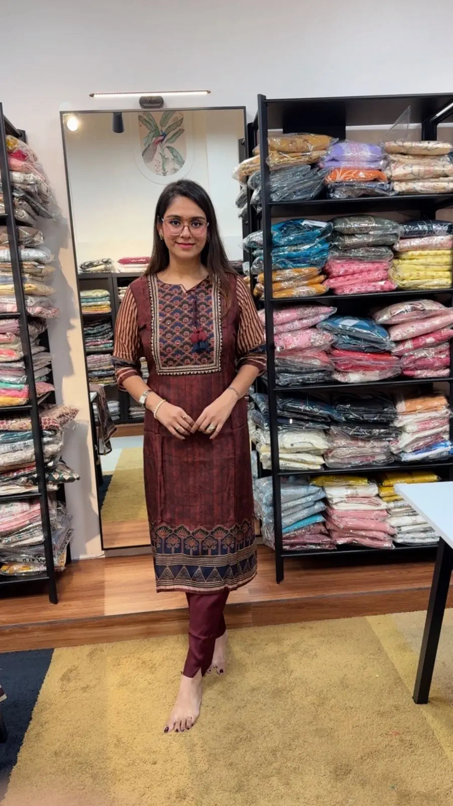 Silk Ajrakh Print Readymade Suit Set Reyshaa