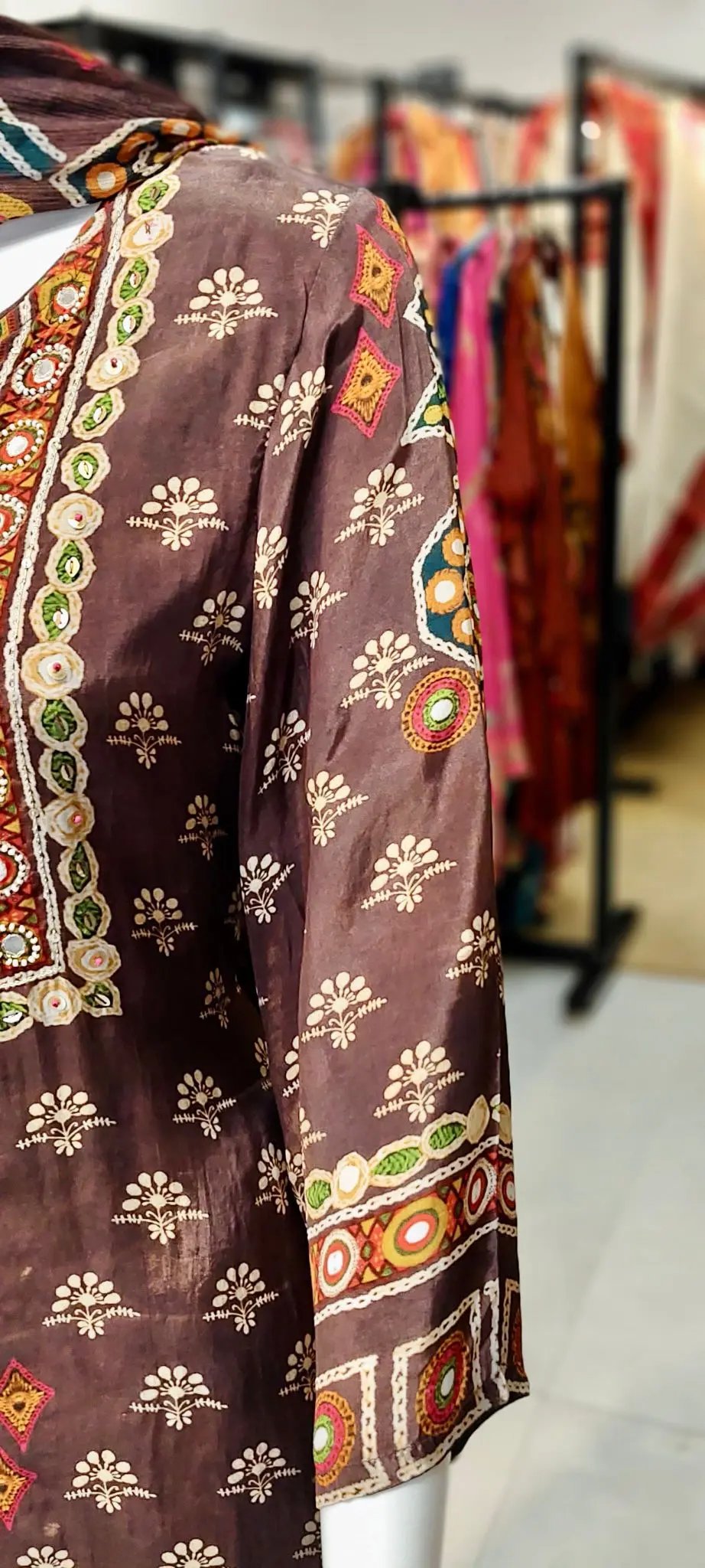 Ethnic Boota Print Crepe Gharara Set with Sequin–Thread Embellished Kurti & Pure Chiffon Printed Dupatta Reyshaa