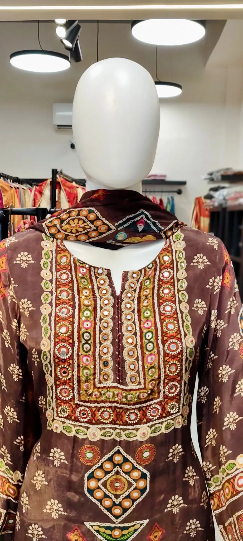 Ethnic Boota Print Crepe Gharara Set with Sequin–Thread Embellished Kurti & Pure Chiffon Printed Dupatta Reyshaa