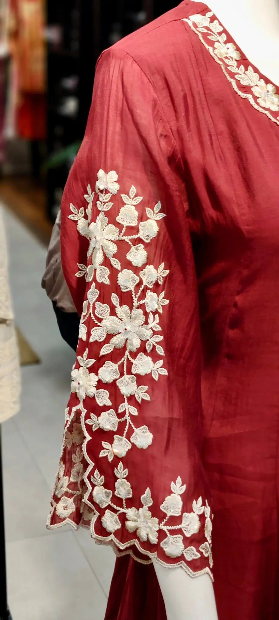 Mul Chanderi Resham & Moti Embroidered Anarkali Set with Scalloped Dupatta Reyshaa