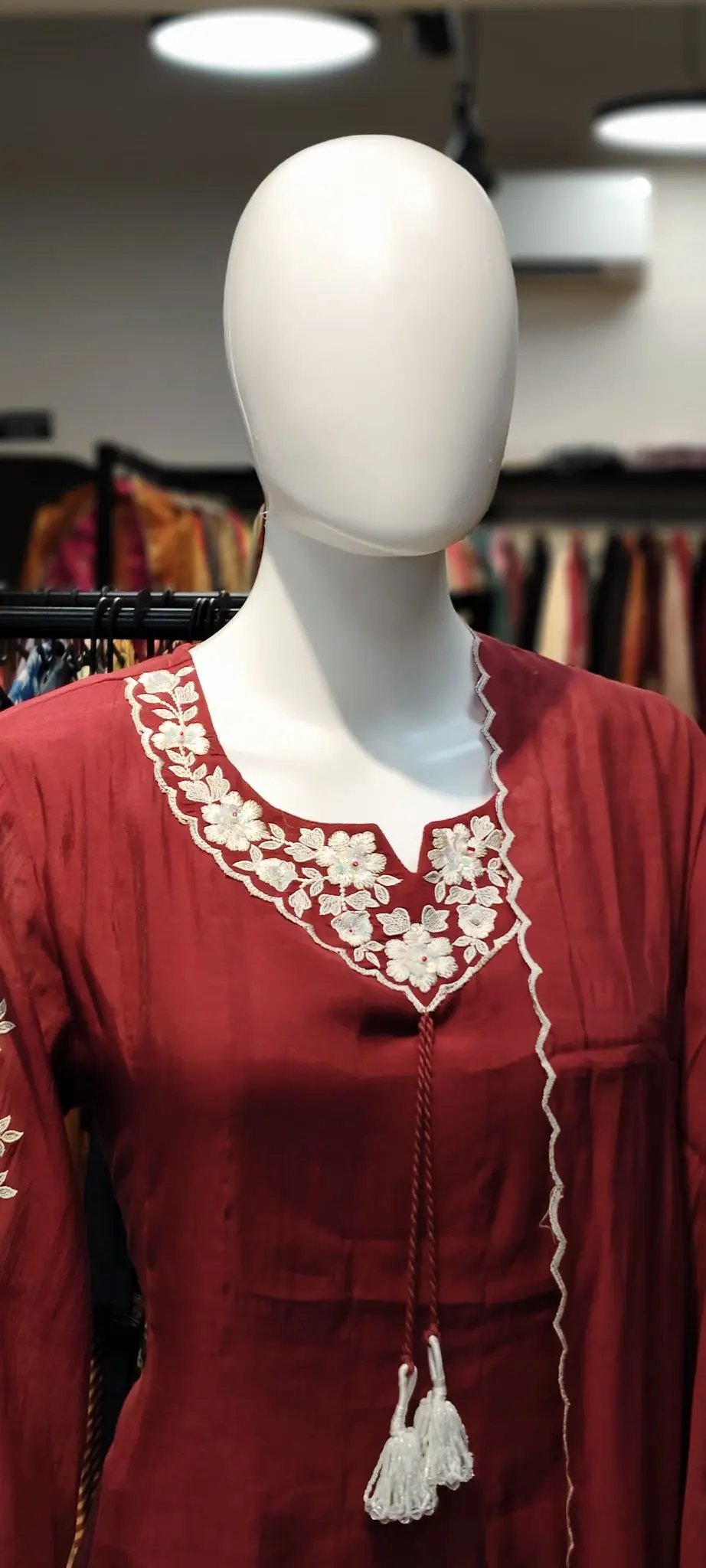 Mul Chanderi Resham & Moti Embroidered Anarkali Set with Scalloped Dupatta Reyshaa