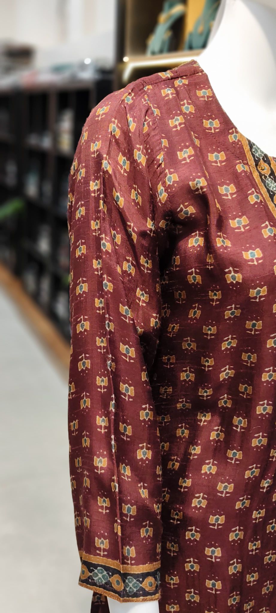 Tussar Silk Ajrakh Print Kurti Reyshaa