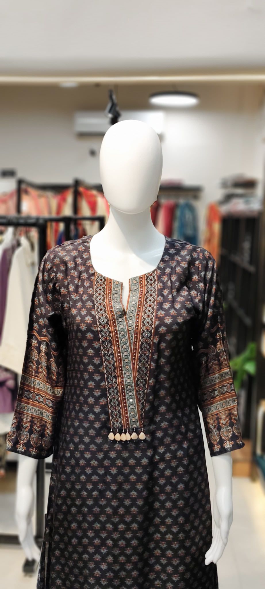 Tussar Silk Ajrakh Print Kurti Reyshaa