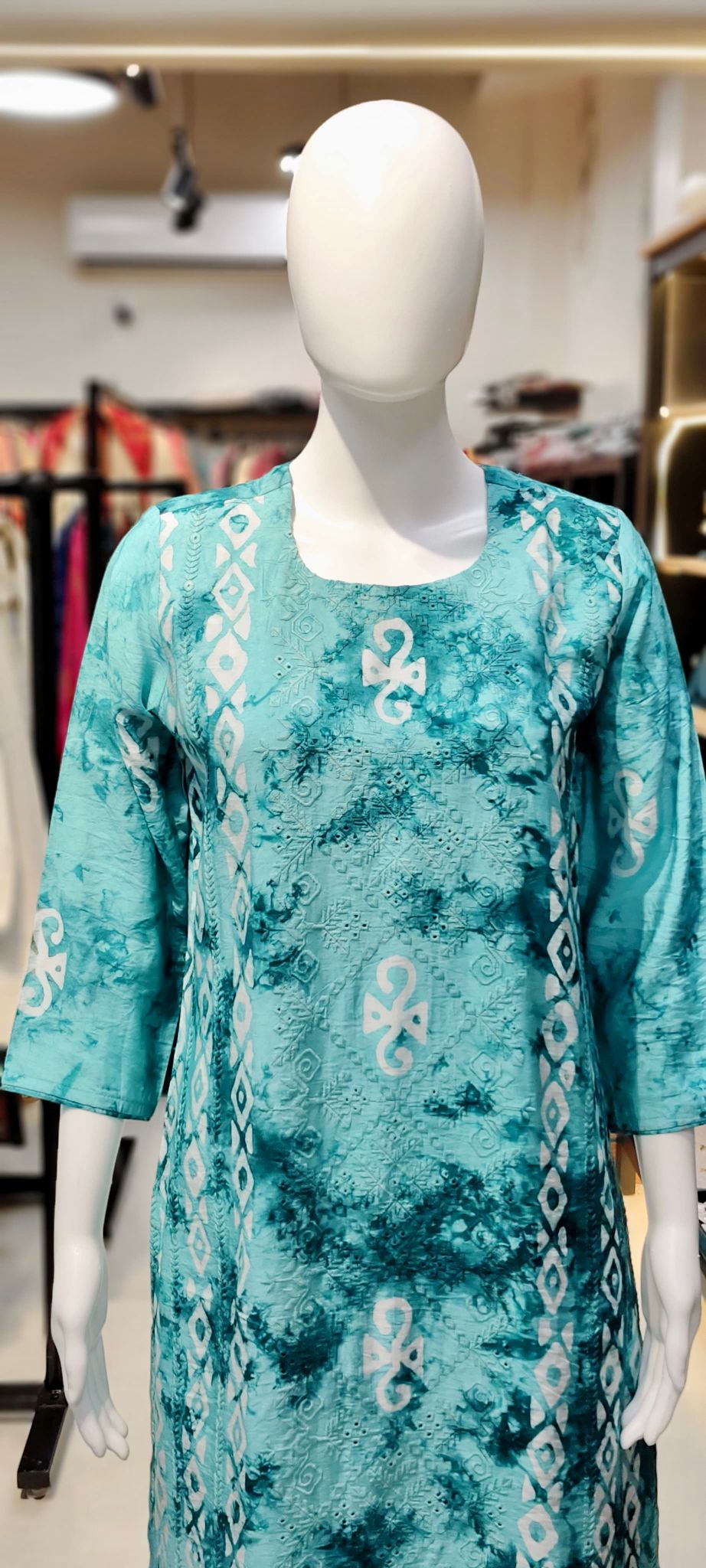 Schiffli Cotton Shibori Batik Kurti Reyshaa