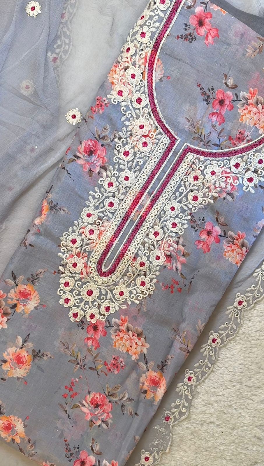 Women Cambric Cotton Floral Print Blue Dress Material