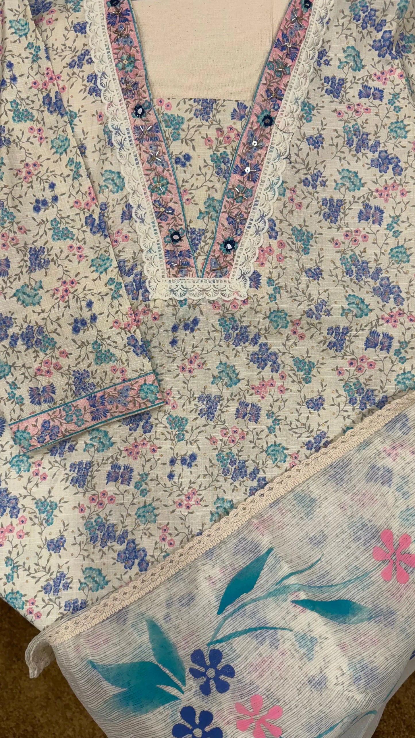 Women Cotton Flex Hand Embroidered Readymade Suit Set