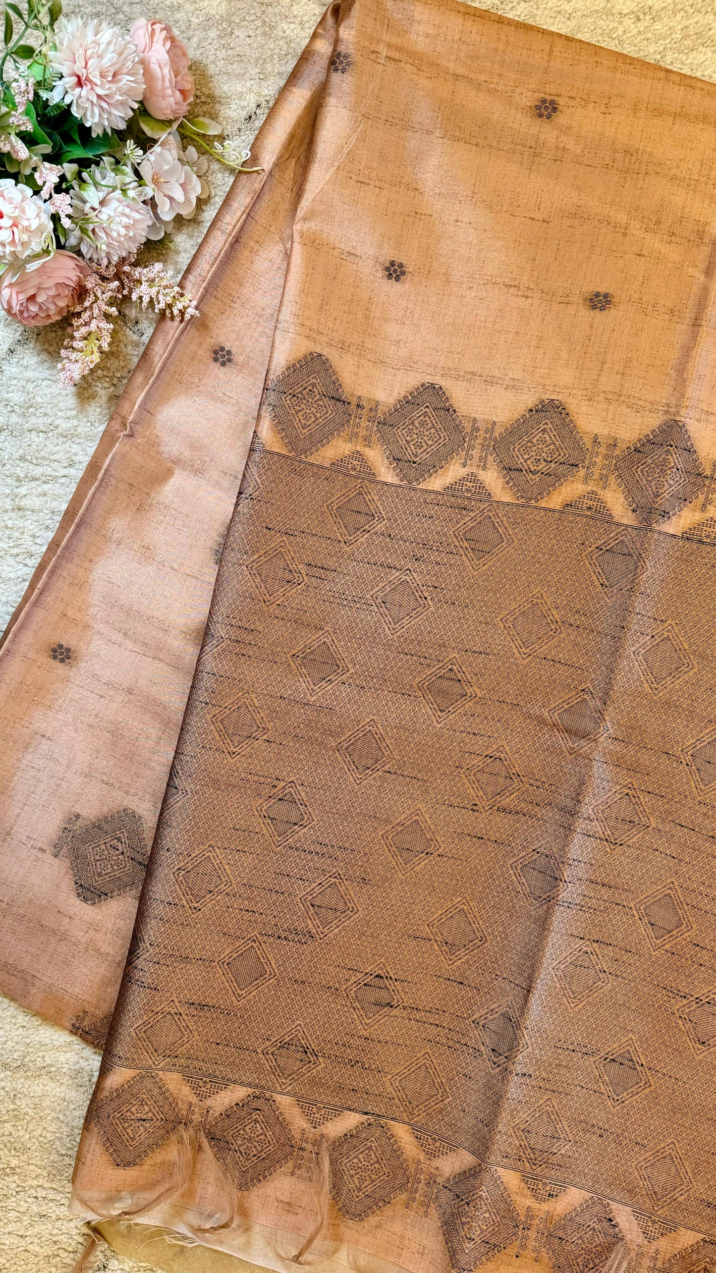 Women Rust Cotton Silk Madubani Saree