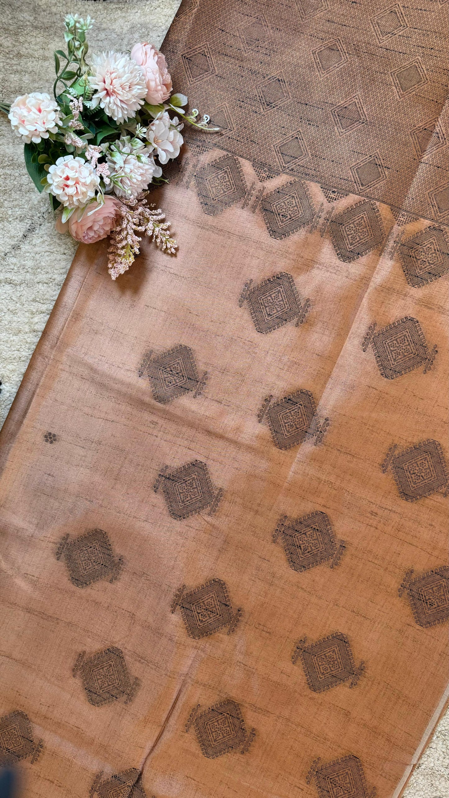 Women Rust Cotton Silk Madubani Saree