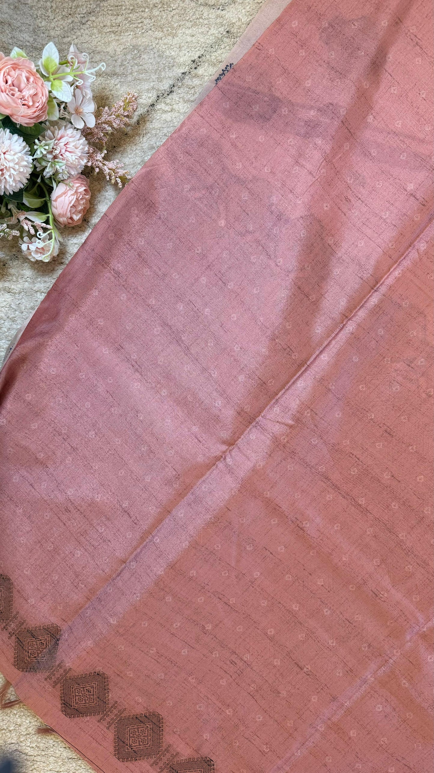 Women Light Coral Cotton Silk Madubani Saree