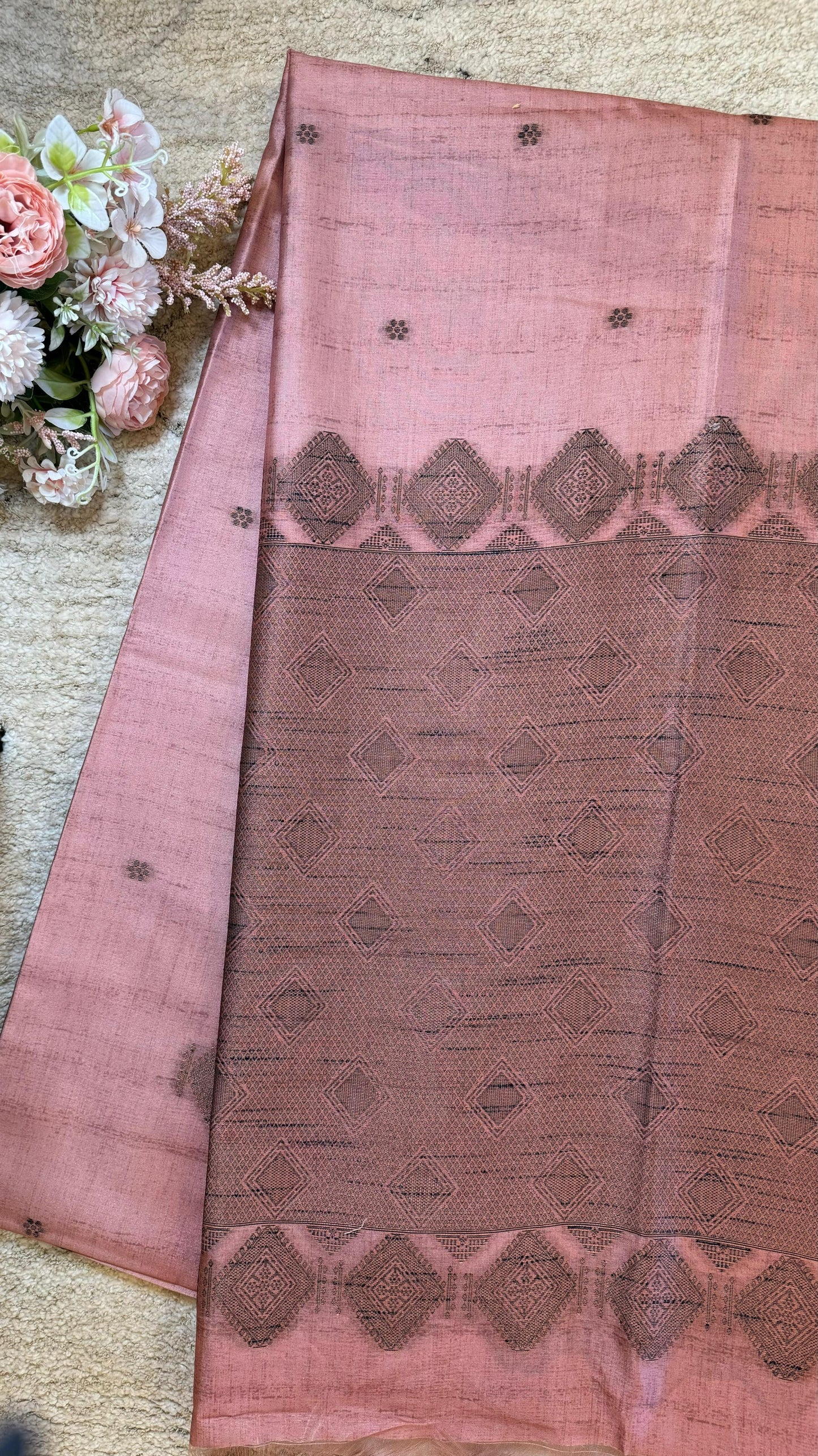 Women Light Coral Cotton Silk Madubani Saree