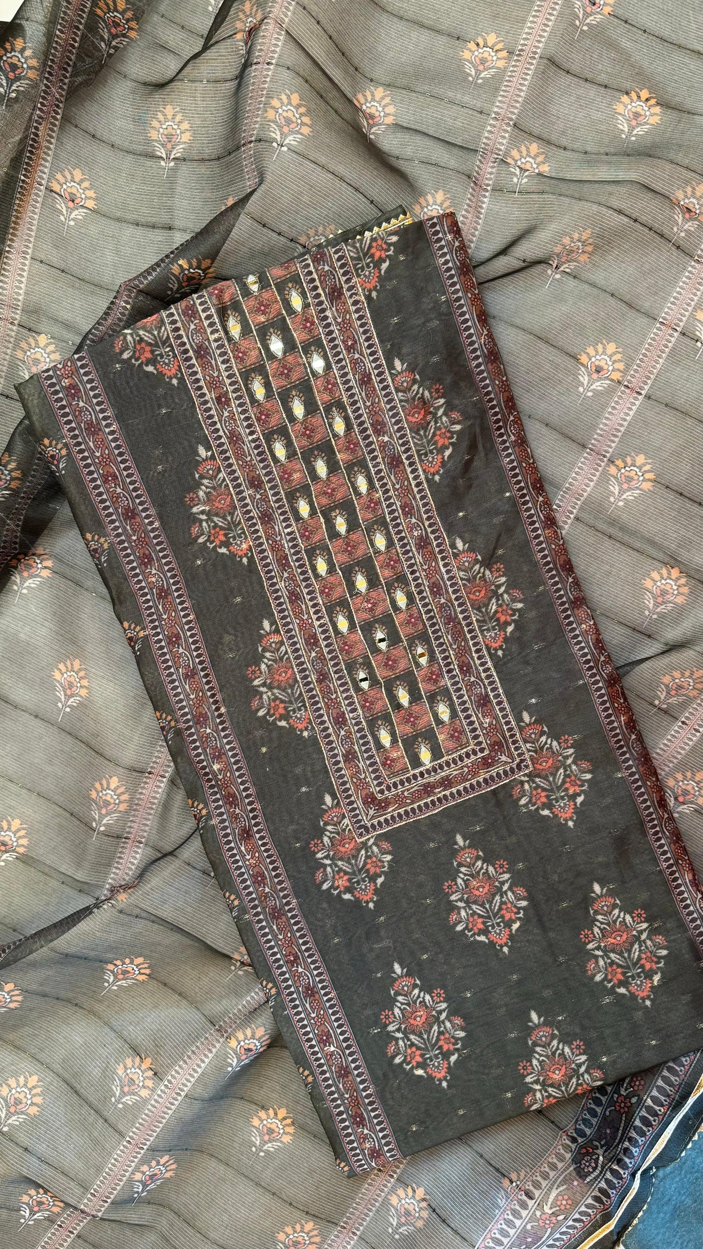 Women Maheshwari Embroidered Ethnic Print Suit Dress Material