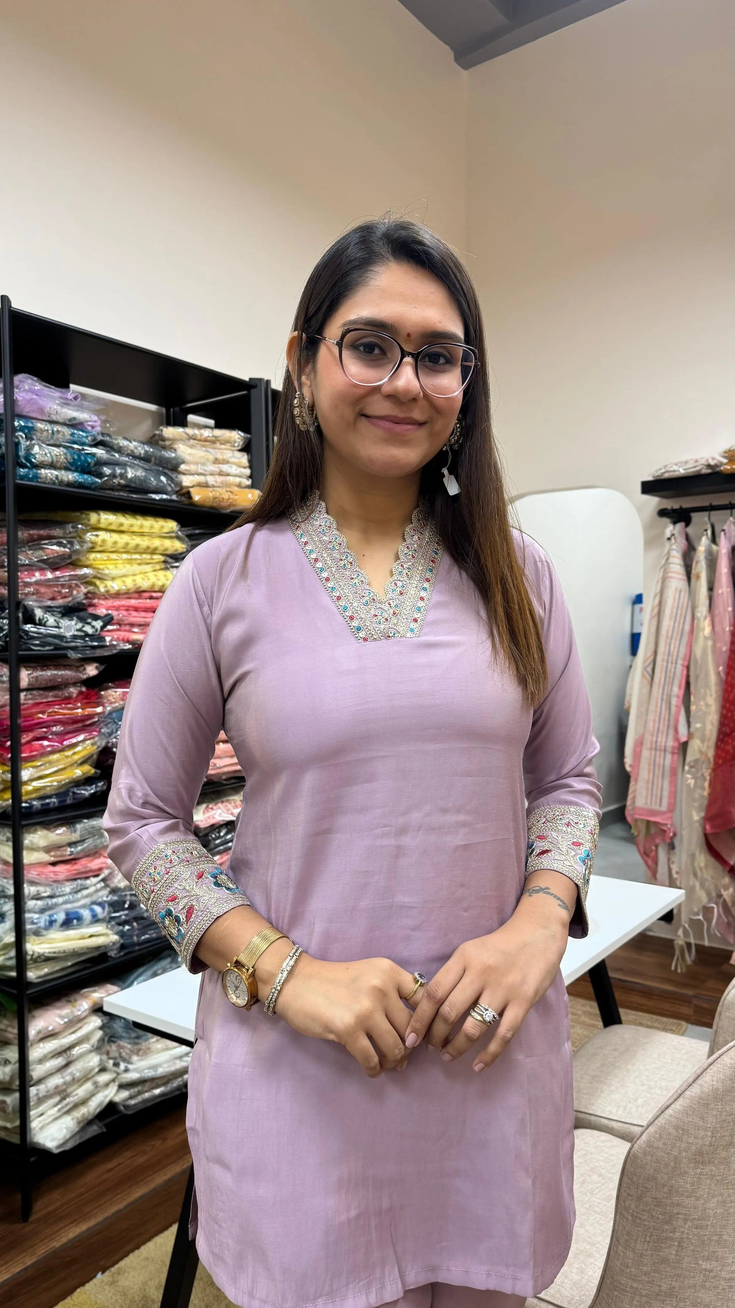 Muslin Lavender Embroidered Co-Ord Set Reyshaa