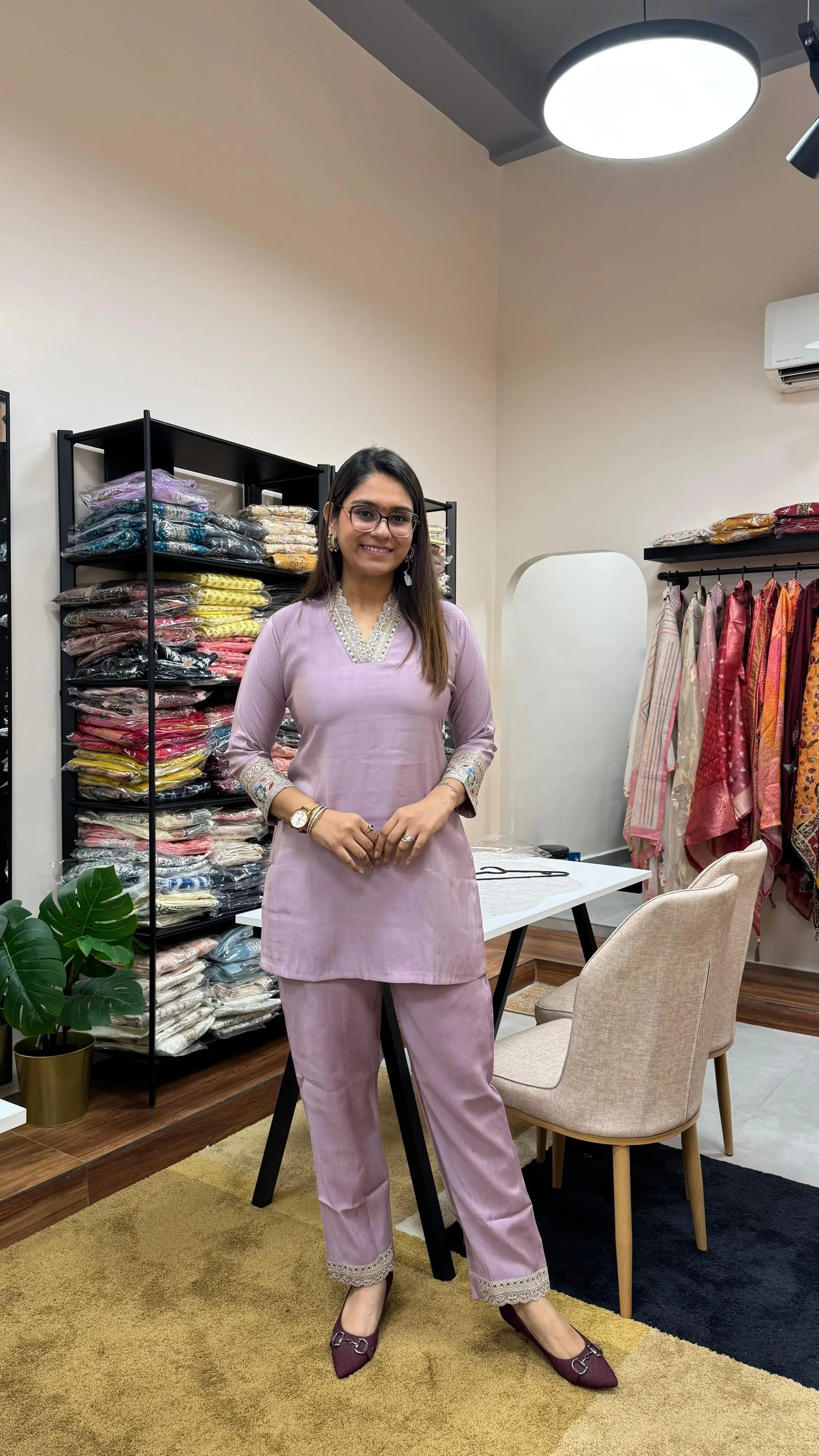 Muslin Lavender Embroidered Co-Ord Set Reyshaa
