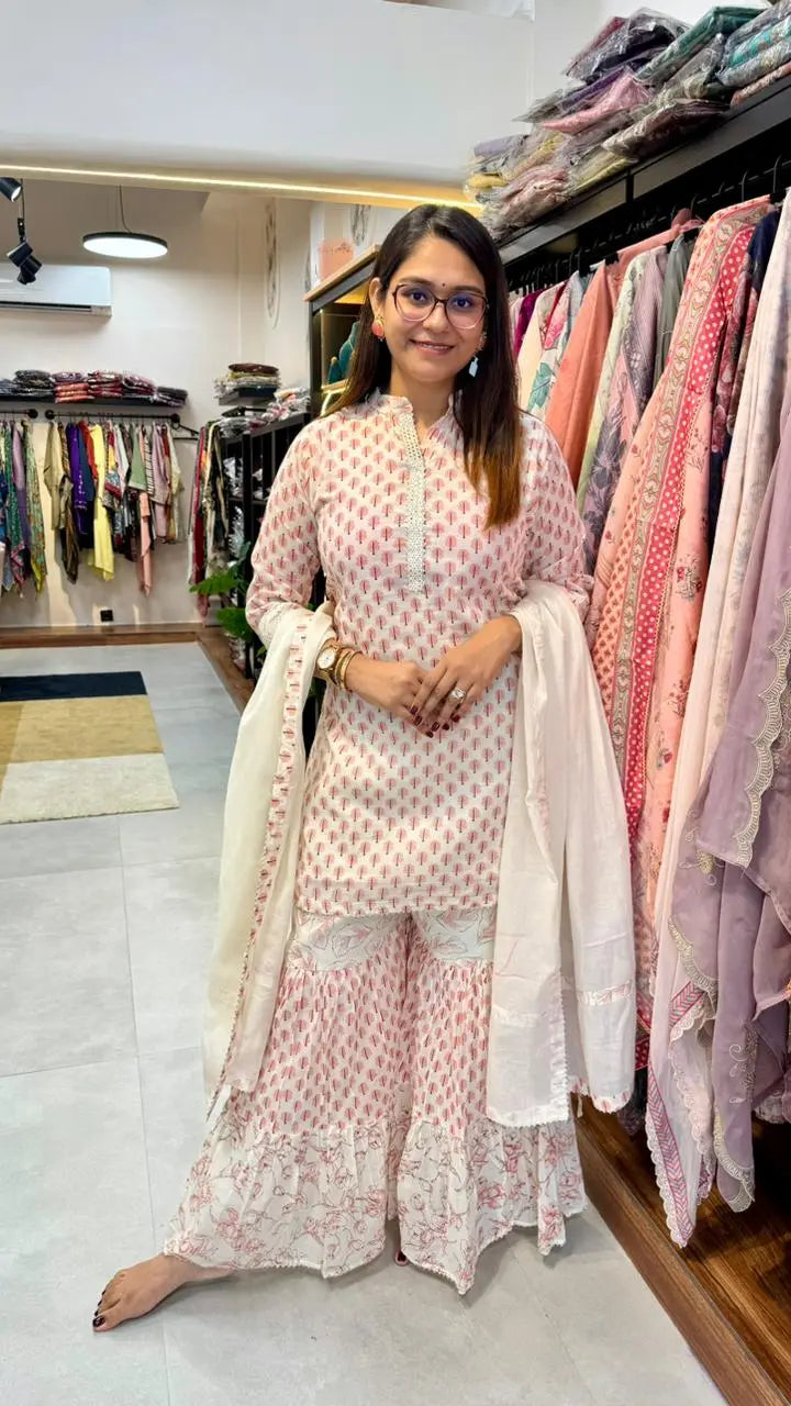 Pure Cotton Block Print Gharara Set Reyshaa