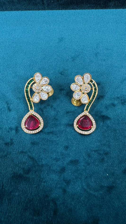 Phool Earrings with Kundan and AD Stones. Reyshaa
