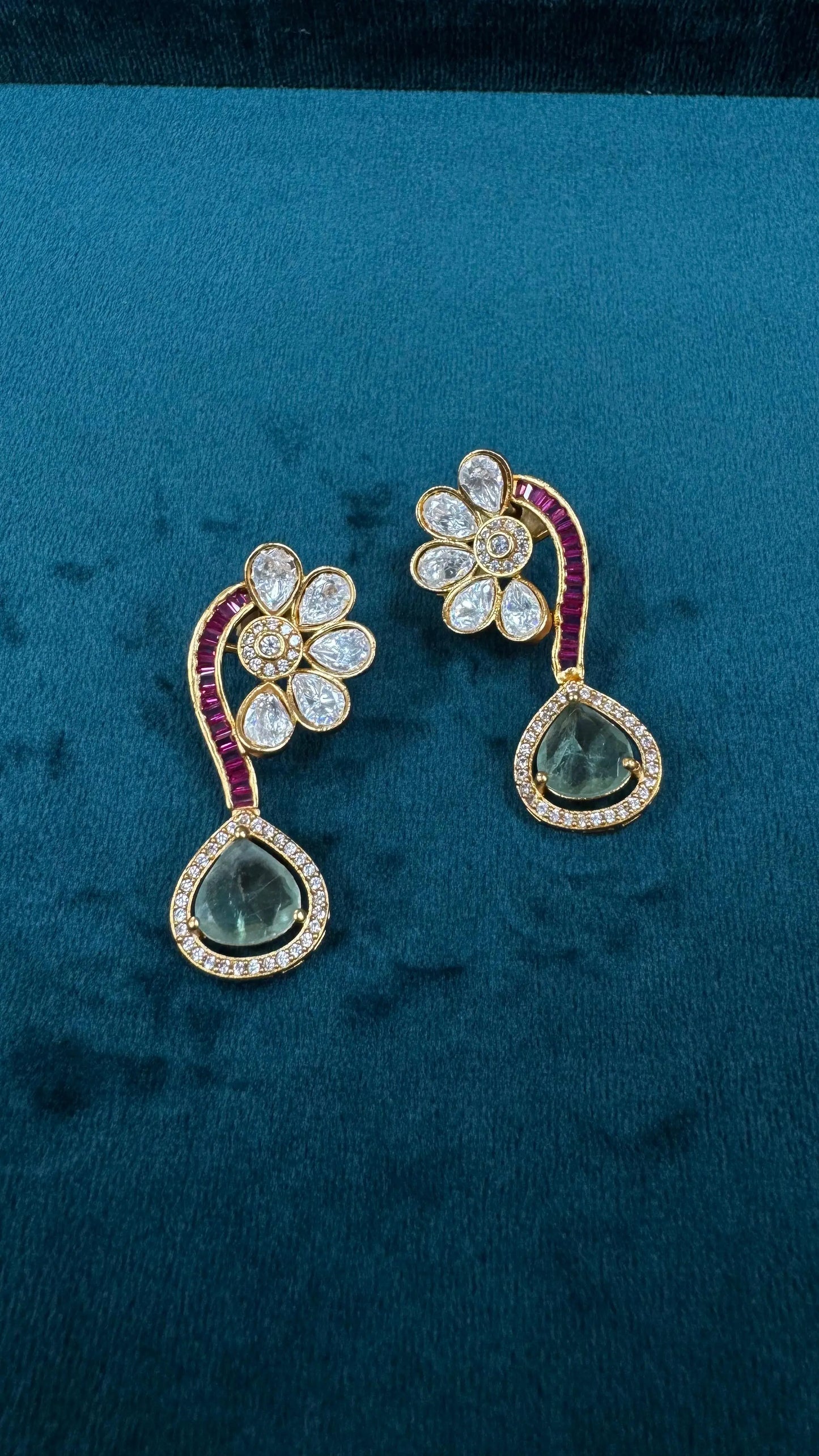 Phool Earrings with Kundan and AD Stones. Reyshaa