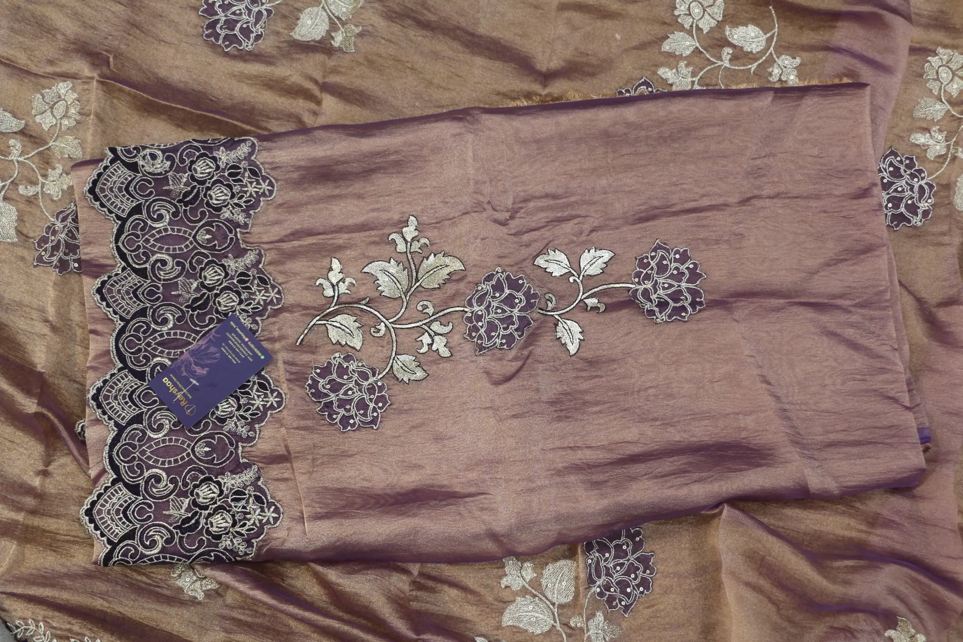 Luxury Silk Blend Embroidered Dress Material with Lace Detailing – Unstitched Salwar Kameez Reyshaa