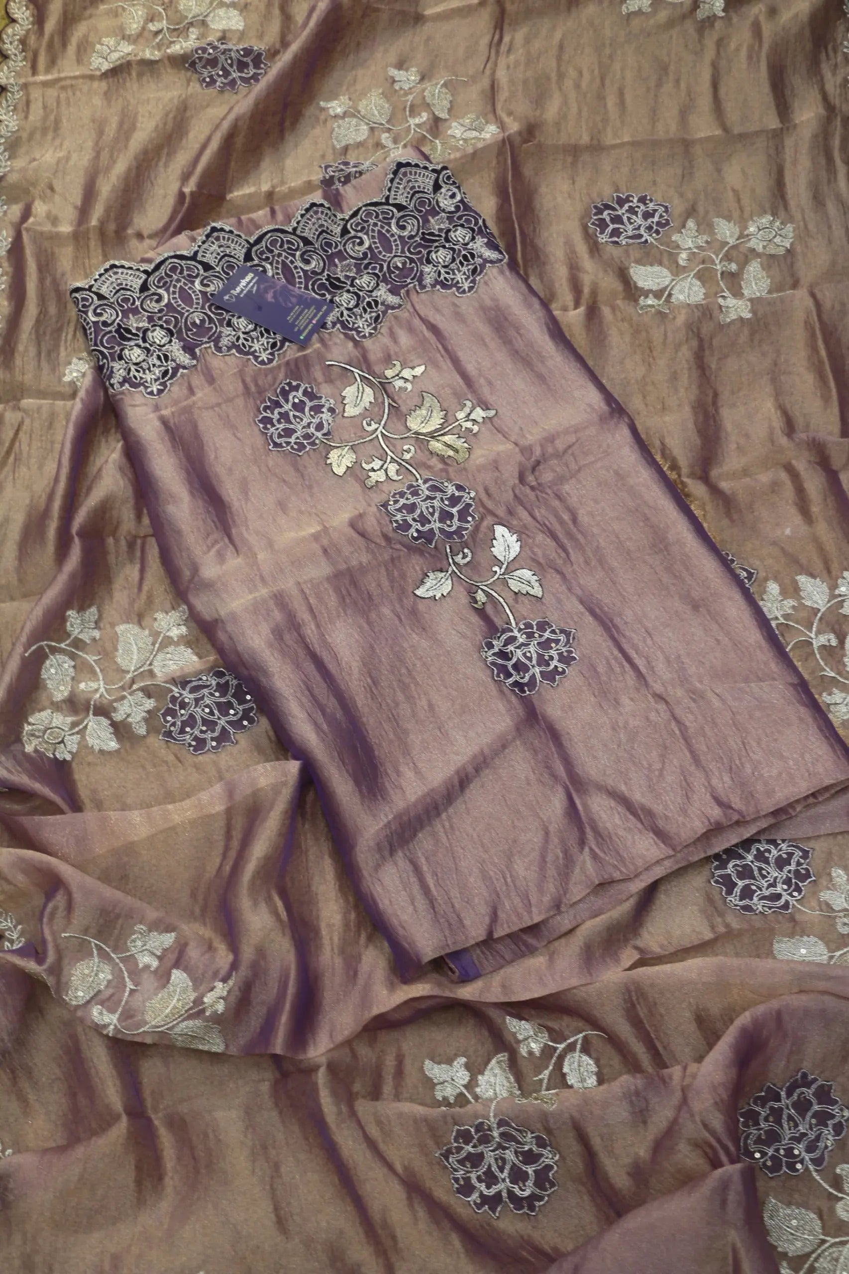 Luxury Silk Blend Embroidered Dress Material with Lace Detailing – Unstitched Salwar Kameez Reyshaa