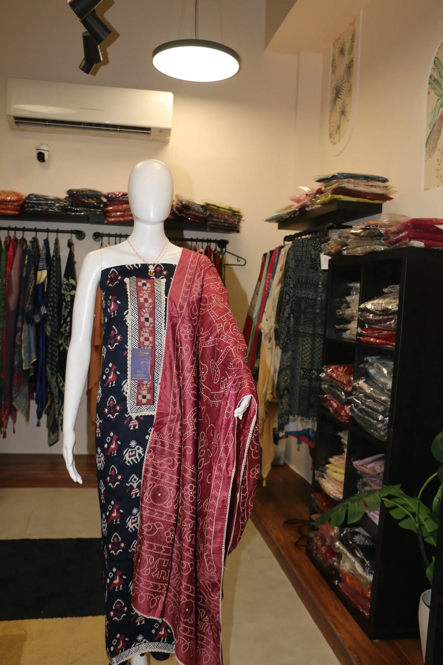 Worli Print Jaam Cotton Hand-Embroidered Suit Set with Bandhani Dupatta Reyshaa