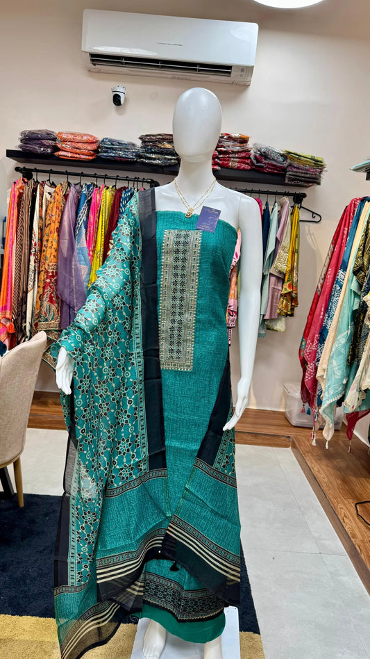 Traditional Woven Cotton Dress Material with Intricate Border Work – Unstitched Salwar Kameez Reyshaa