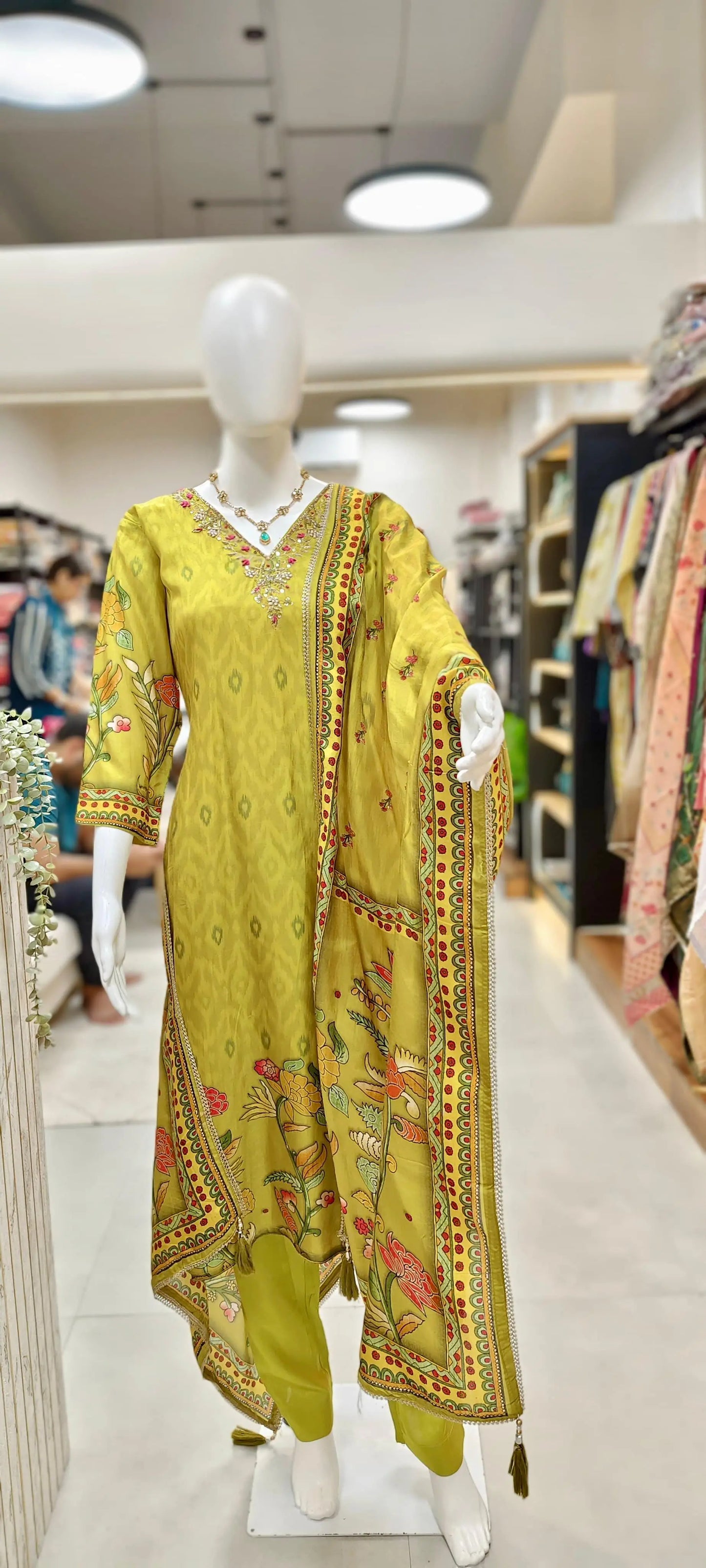 Elegant Russian Silk Kalamkari Print Readymade Suit Set Reyshaa