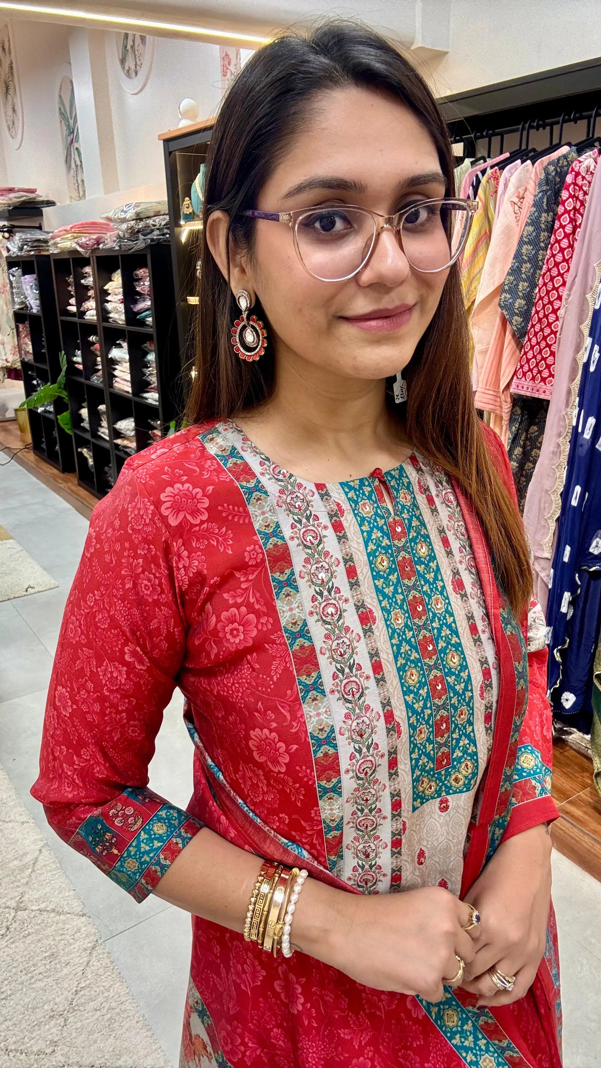 Butter Muslin Placement Print Readymade Set Reyshaa