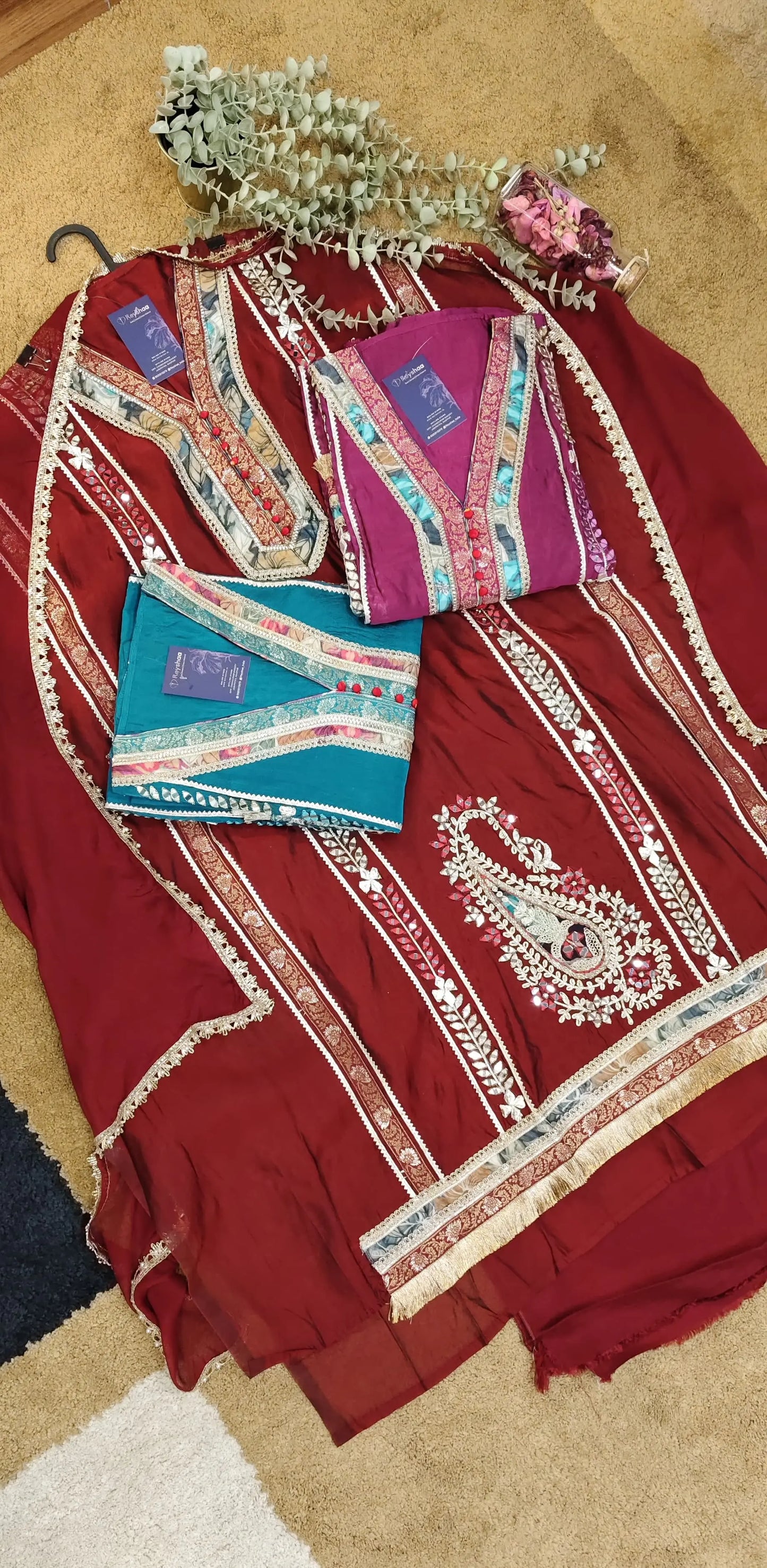 Maroon Regal Suit with Handcrafted Borders Reyshaa