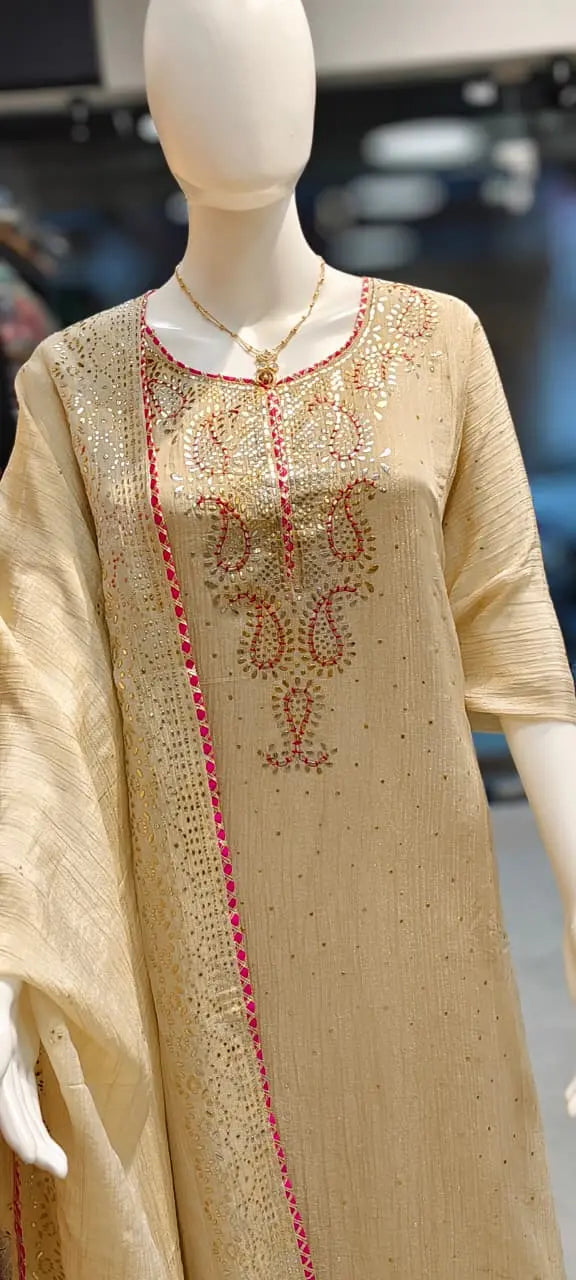Crush Tissue Silk Pita Mukaish Work Dress Material Reyshaa