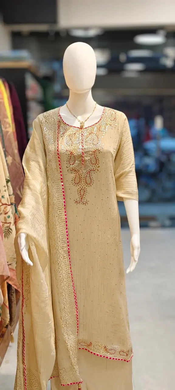 Crush Tissue Silk Pita Mukaish Work Dress Material Reyshaa