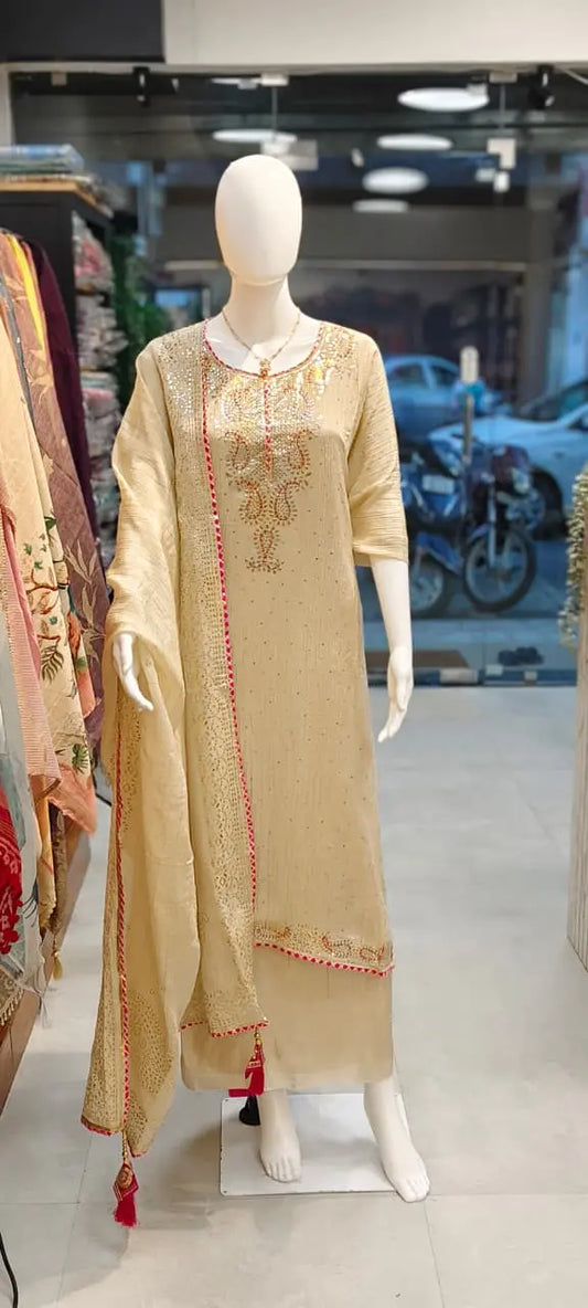 Crush Tissue Silk Pita Mukaish Work Dress Material Reyshaa