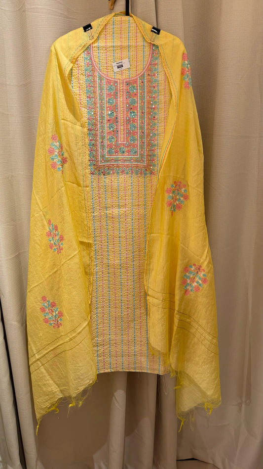 Women Crushed Cotton Embroidered Suit Dress Material