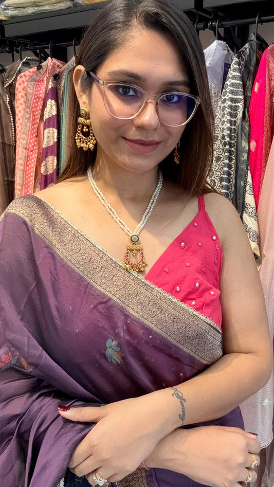 Temple Jewellery Style Pendant Set with Double Layer Pearl Mala & Stud Earrings Reyshaa