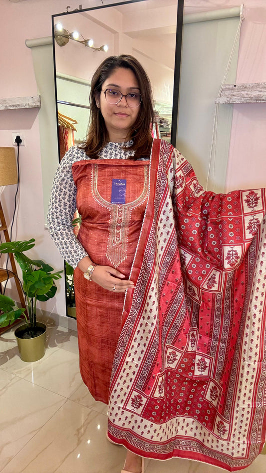 Women Handloom Tussar Silk Suit Dress Material