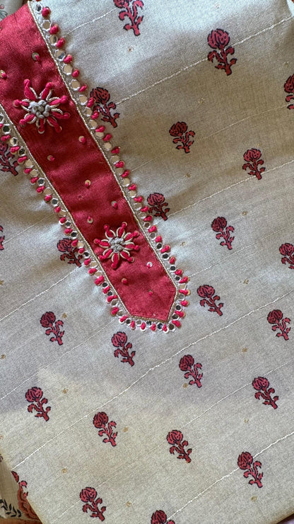 Women Handloom Tussar With Block Printing Silk Suit Dress Material