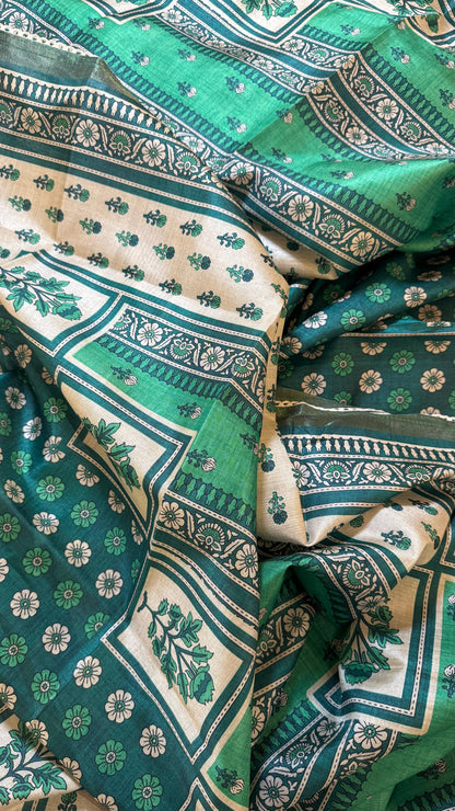 Women Handloom Tussar With Block Printing Silk Suit Dress Material