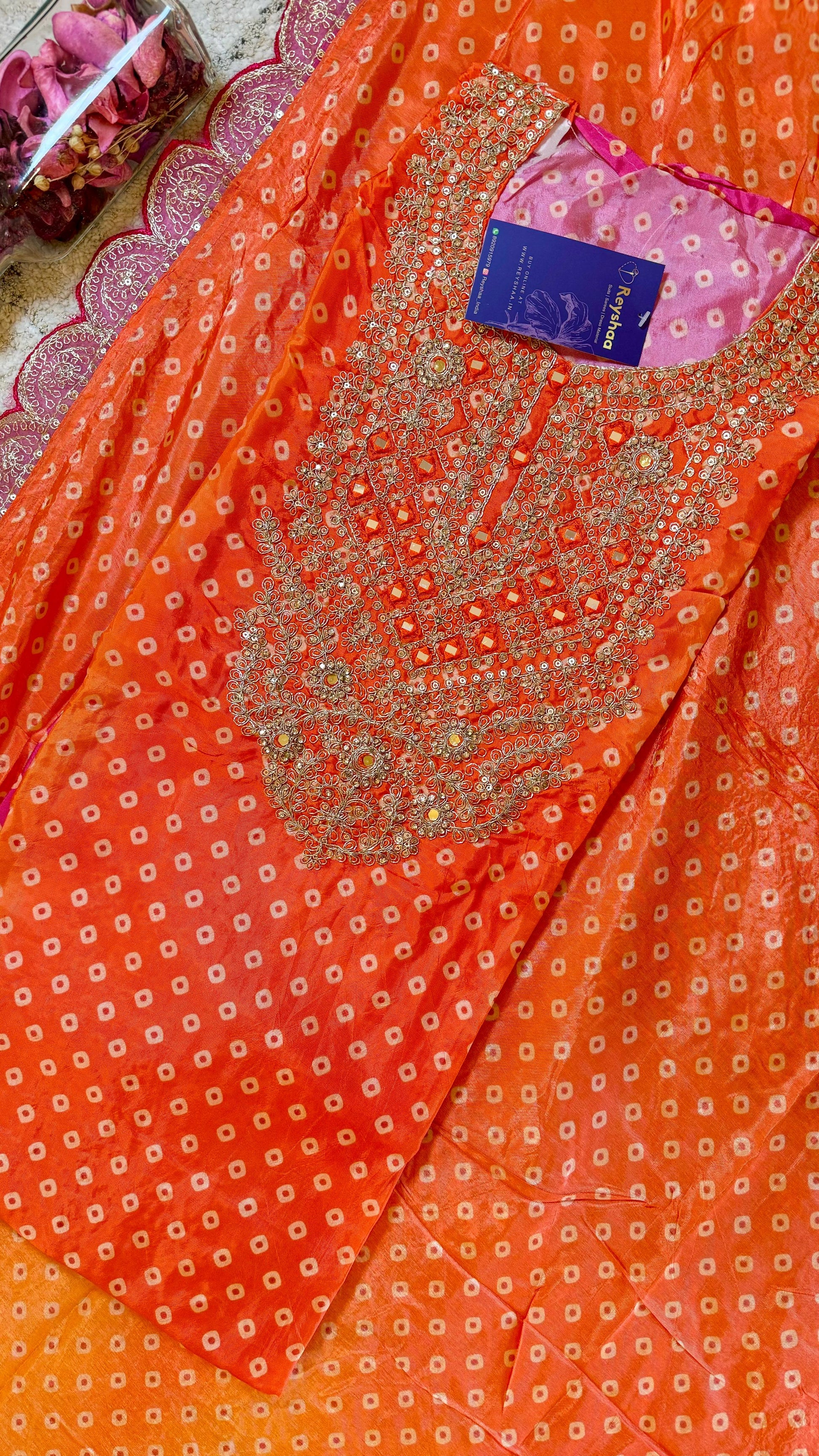 Satin Silk Bandhej Print Suit Dress Material