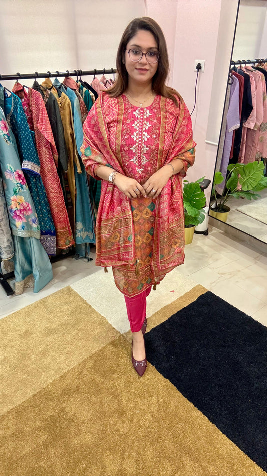 Women Pure Tissue Silk Karachi Print Readymade Suit Set