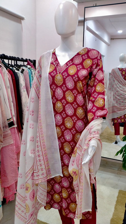 Women Printed Cotton Readymade Suit Set