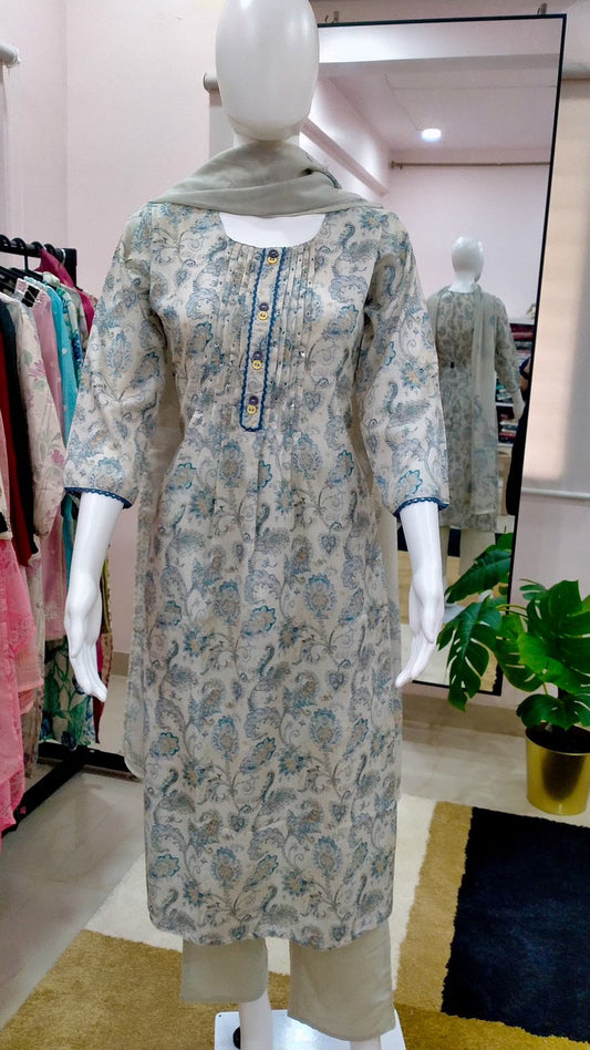 Women Linen Cotton Readymade Suit Set