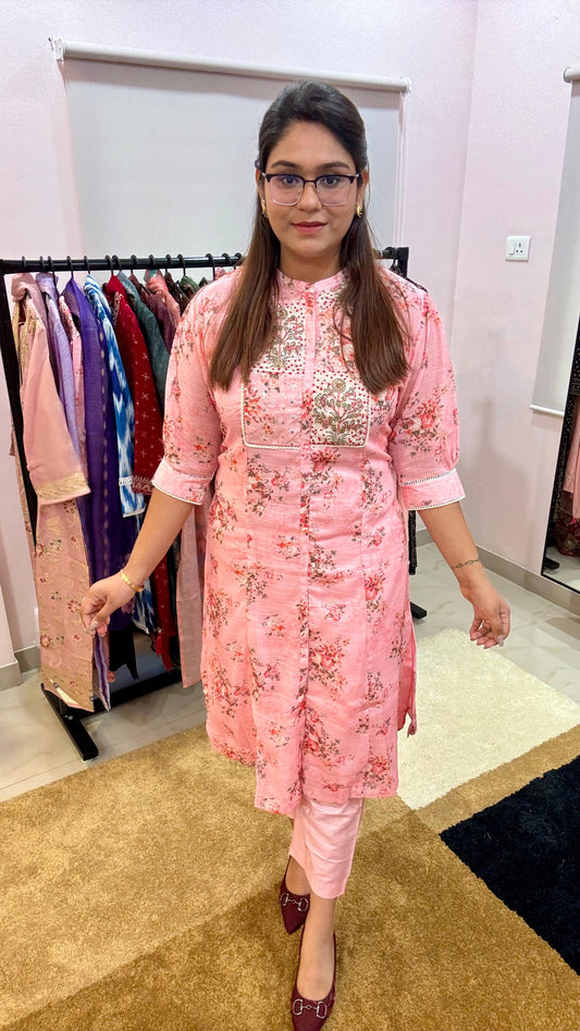 Women Linen Frock Pattern  Readymade Suit Set