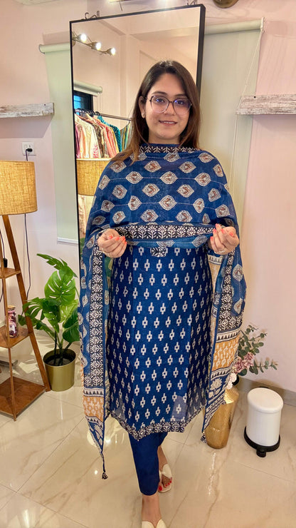 Women Dabu Handblock Printed Chanderi Readymade Suit Set